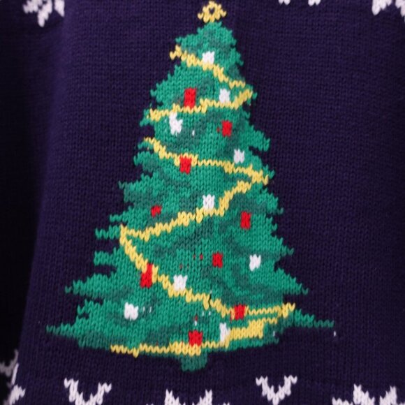 Woman Within Sweater Sz 2X 26/28 Navy Fair Isle Christmas Tree Knit Pullover - Picture 5 of 12